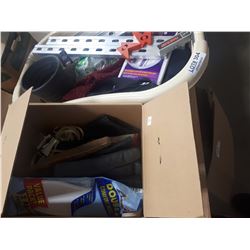 BOX OF GLOVES AND BASKET OF MISC.