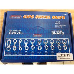 BOXED NEW 65 PC BRASS AND BRONZE SWIVEL SNAPS