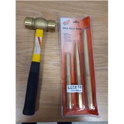 NEW 3 PC BRASS PUNCH SET AND BRASS HAMMER