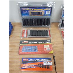 TWO NEW DEEP IMPACT SOCKET SETS, ONE SHALLOW IMACT SET AND TAP AND DIE SET