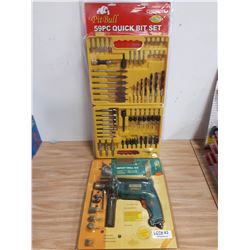 NEW IMPACT DRILL KIT AND 59 PC QUICK BIT SET