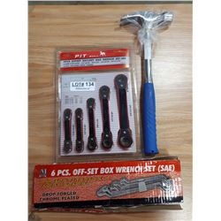 THREE NEW PIECES-BOX WRENCH SET, RATCHET WRENCH SET AND HAMMER