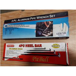 NEW 3 PC ALUMINUM PIPE WRENCH SET AND 4 PC HEEL BAR SET