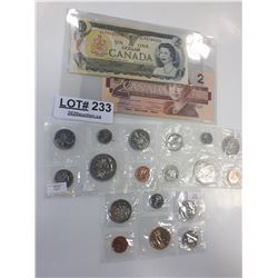 CANADIAN $1, $2 PAPER CURRENCY AND THREE COIN SETS-1969, 1970 AND 1994