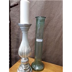 TWO PIECE HOME DECOR-TALL VASE AND CANDLE PILLAR