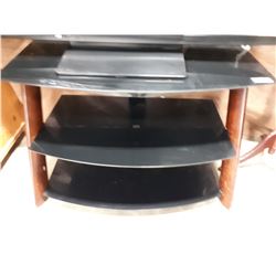 BLACK GLASS ENTERTAINMENT STAND WITH THREE SHELVES