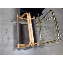 TWO VINTAGE MAGAZINE RACKS-BRASS AND BAMBOO
