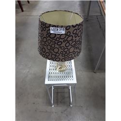 SMALL WHITE METAL PLANT STAND AND SMALL READING LAMP