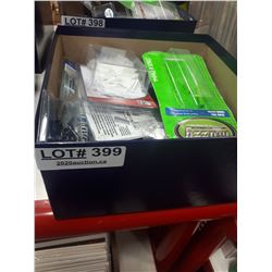 BOX OF ARCHERY ACCESSORIESS-SHARPENER, STRING RELEASE, VANES, ETC