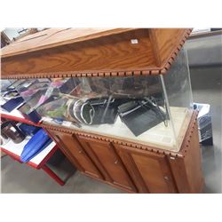 LARGE PLEXIGLASS TERRARIUM WITH WOODEN CABINET STAND AND ACCESSORIES