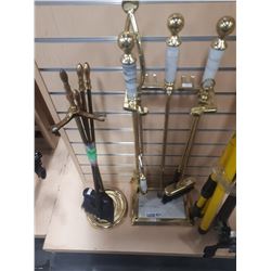 TWO VINTAGE BRASS FIREPLACE TOOL SETS