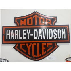 VINTAGE HARLEY DAVIDSON BAR AND SHIELD PORCELAIN SIGN, HEAVY CONVEX, 21"X16