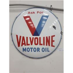 VINTAGE VALVOLINE OIL PORCELAIN BUTTON 16\" ACROSS