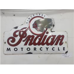 VINTAGE INDIAN MOTORCYCLE PORCELAIN BUTTON 16"X10"