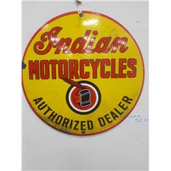 VINTAGE INDIAN MOTORCYCLE PORCELAIN DEALER BUTTON 12" ACROSS