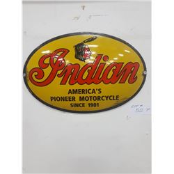 VINTAGE INDIAN MOTORCYCLE PORCELAIN SIGN 12"X8"