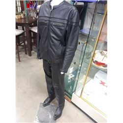 XXL YKK LEATHER MOTORCYCLE JACKET WITH CHAPS AND BOULET BOOTS
