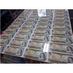 UNCUT SHEET OF FORTY CANADIAN $1 BILLS