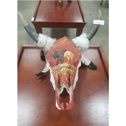 DECORATIVE PAINTED SKULL WITH FEATHER ACCENTS
