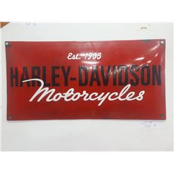 RED RECTANGULAR HARLEY DAVIDSON PORCELINE SIGN 20"X9"