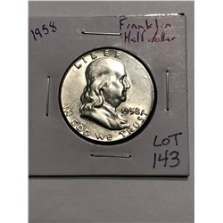 1958 Silver Franklin Half Dollar High Grade Nice Early US Coin