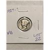 Image 1 : 1927 S Mercury Silver Dime Very Good Grade Nice Early US Coin