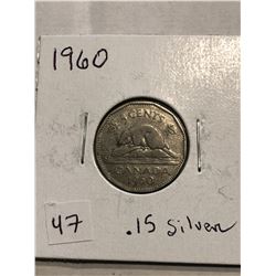 1960 Silver Canadain 5 Cent Coin in High Grade