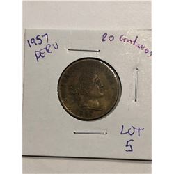 1957 Peru 20 Centavos Nice World Coin