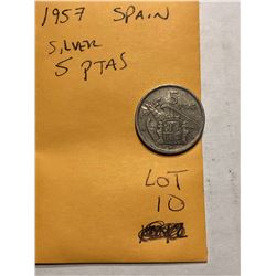1957 Spanish Silver 5 Ptas Coin