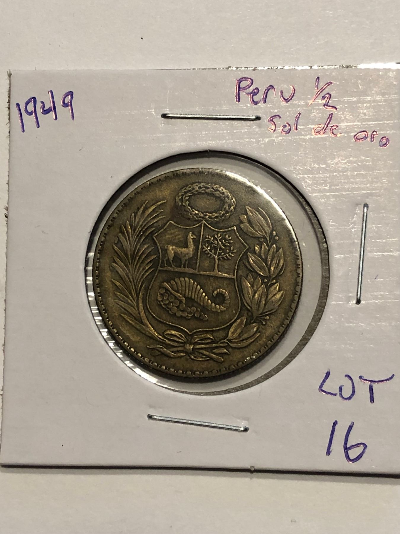 1949 Peru 1 2 Sol De Oro Coin Nice World Coin