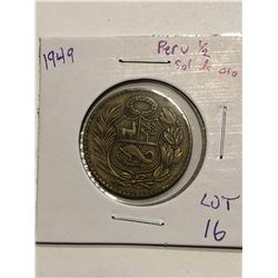 1949 Peru 1/2 Sol de Oro Coin Nice World Coin