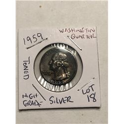 1959 Silver Washington US Quarter High Grade Beautiful Toning