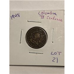 1948 Columbian 2 Centavos Coin Nice World Coin