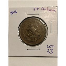 1946 Mexico 20 Centavos Large Coin Nice World Coin