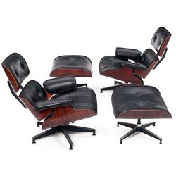 Eames 670/671 lounge chairs and  ottomans, pair