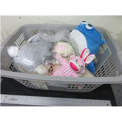 New Laundry Basket full of New Stuffed Animals / bunny's,monkey,shark