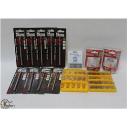 FLAT OF ASSORTED PILOT DRILL BITS, HOLE SAW BLADES