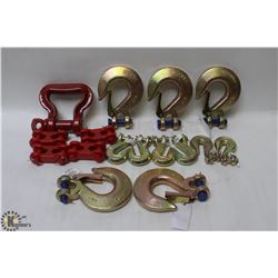FLAT OF ASSORTED HEAVY DUTY CLEVIS HOOKS & LINK