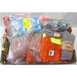 FLAT OF ASSORTED HI-VIS CLOTHING, RAIN GEAR & MORE