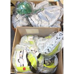 2 BOXES OF ASSORTED NEW GREEN MSA & 3M HARD HATS