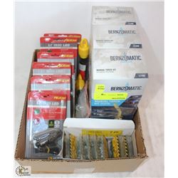 FLAT W/ 6 PELICAN KEYCHAIN LIGHTS & 3  BERNZOMATIC