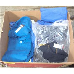 BOX W/ 5 ASSORTED BULWARK SAFETY COVERALLS / JACKE