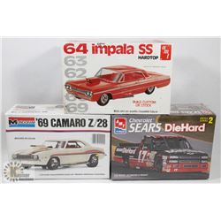 LOT OF 3 VINTAGE MODEL KITS - 69 CAMARO & 64