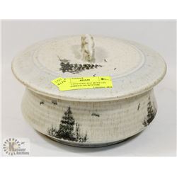 GLAZED POTTERY POT WITH LID, BEAR MARKED ON BOTTOM