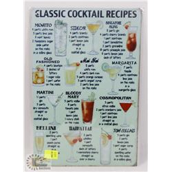 NEW! 8" X 12" CLASSIC COCKTAIL RECIPES METAL SIGN