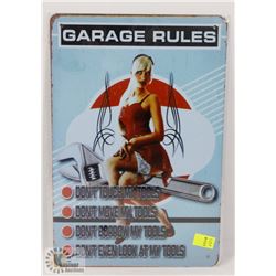NEW! 8" X 12" GARAGE RULES METAL SIGN