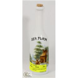 VINTAGE HAND BLOWN MILK GLASS LIQUOR BOTTLE.