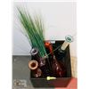 Image 1 : WICKER TOTE WITH PLANT & TALL COLORED BOTTLES