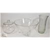 Image 1 : GLASS FRUIT BOWL, FISH BOWL AND VASE