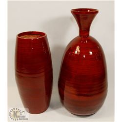 2 DEEP RED VASES